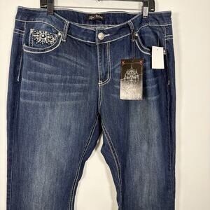 Love Nation Denim Jean 22W Snowflake Embellished Pocket Thick Stitch Stretch